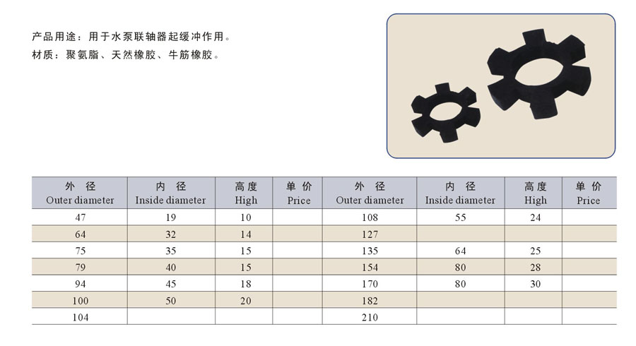 水泵用爪型弹性联轴器缓冲垫